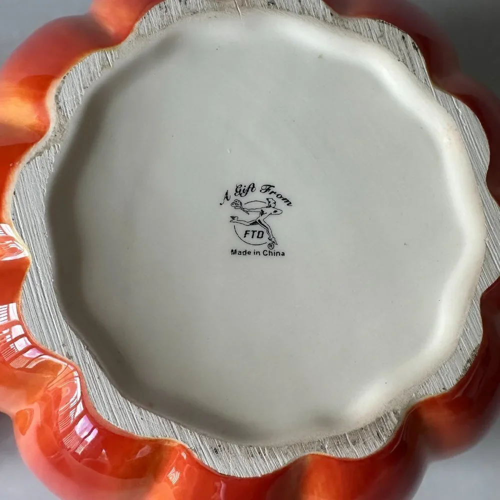 FTD 6 1/2 inch Orange Ceramic Fall Halloween Pumpkin Cookie Jar Decoration - Picture 6 of 6